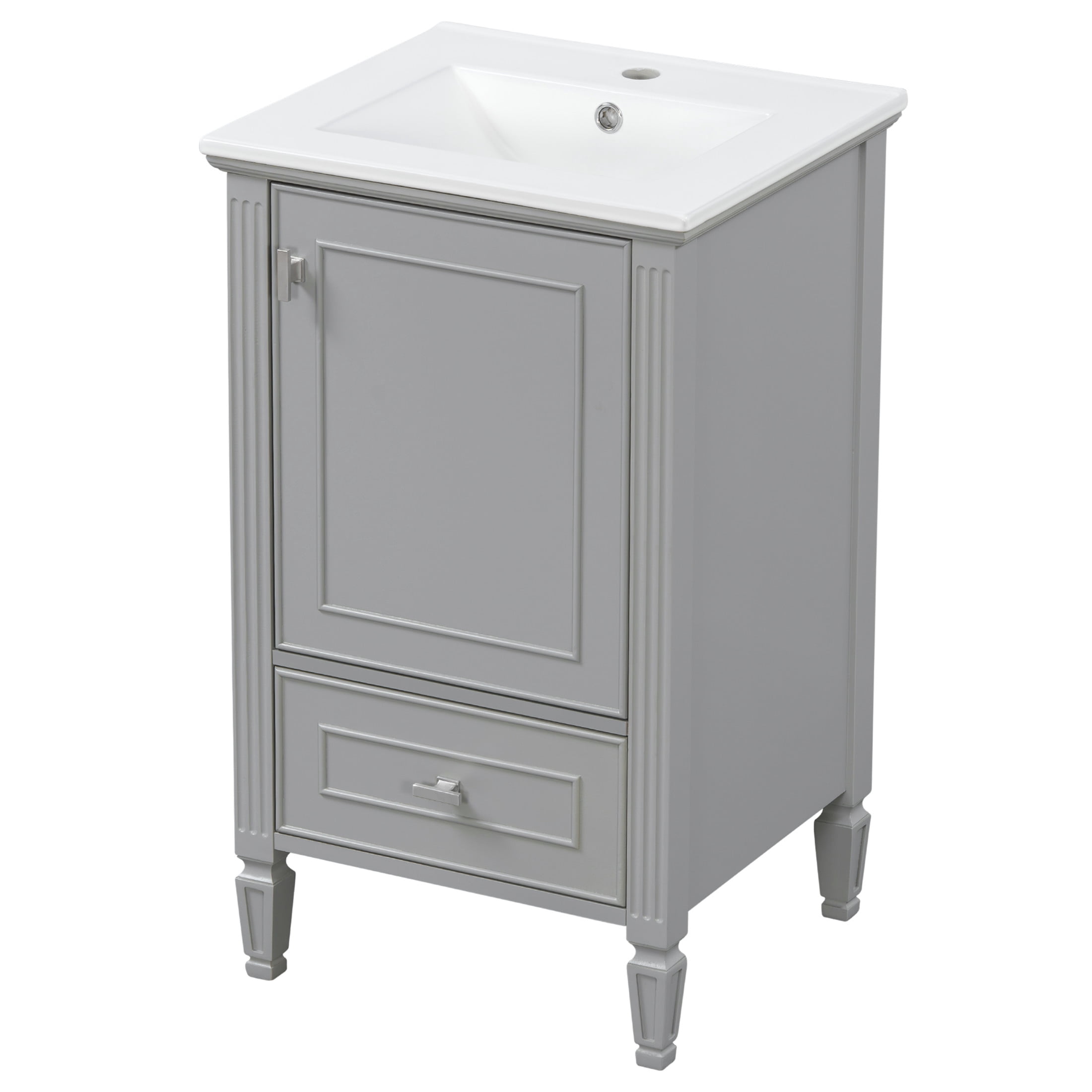 Christopher Knight Home 20" Solid Wood Bathroom Vanity with Sink, Drawer and Soft-Close Door, Gray