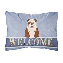 English Bulldog Brindle White Welcome Canvas Fabric Decorative Pillow