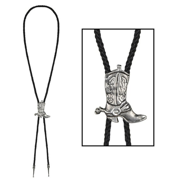 Party Central Pack of 12 Black and Gray Men Adult Cord Bolo Tie with Cowboy Boot Slide Costume