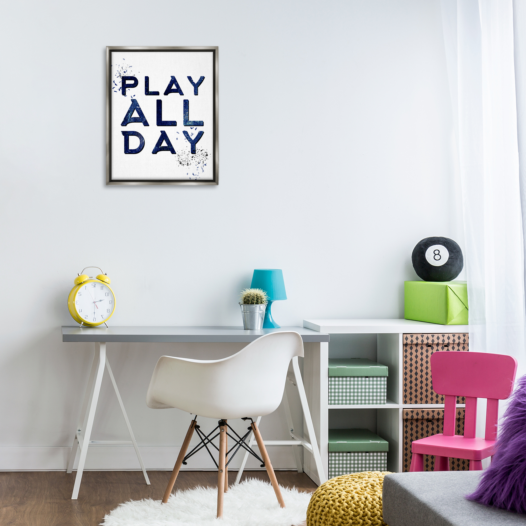Stupell Industries Play All Day Gamer Entertainment Painting Gray Floater Framed Canvas Art Print Wall Art, 17 x 21