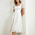 thumbnail image 5 of Blmnix Elegant Dresses Woman Dress Lace Dress Fit & Flare A Line Dresses Under Dresses Mid-Length Square Neckline Short Sleeve White Casual Dresses for Women L, 5 of 7