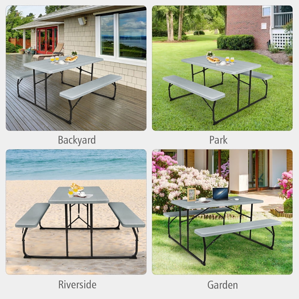 Aimee Lii Indoor and Outdoor Folding Picnic Table Bench Set, Outdoor Patio Furniture Set, Gray