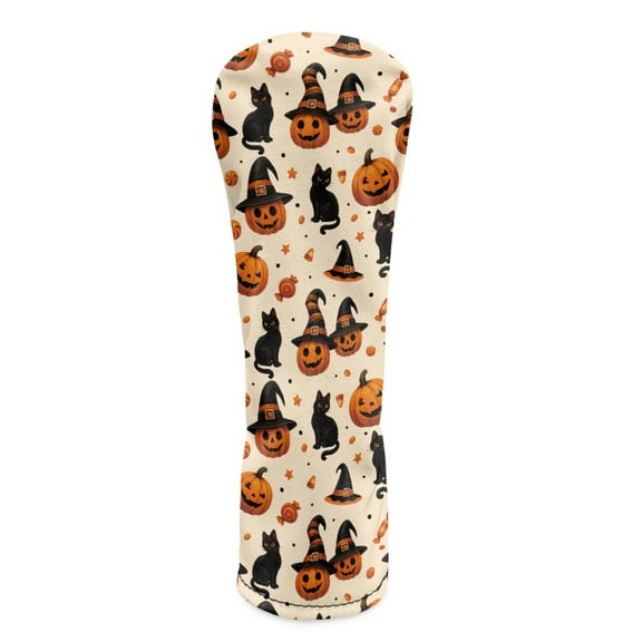 Yuyamidu Pumpkin Black Cat Golf Club Head Covers, Waterproof Leather Golf Head Covers, Fit Driver Fairway Wood Hybrid Golf Accessory for Women Men, Halloween