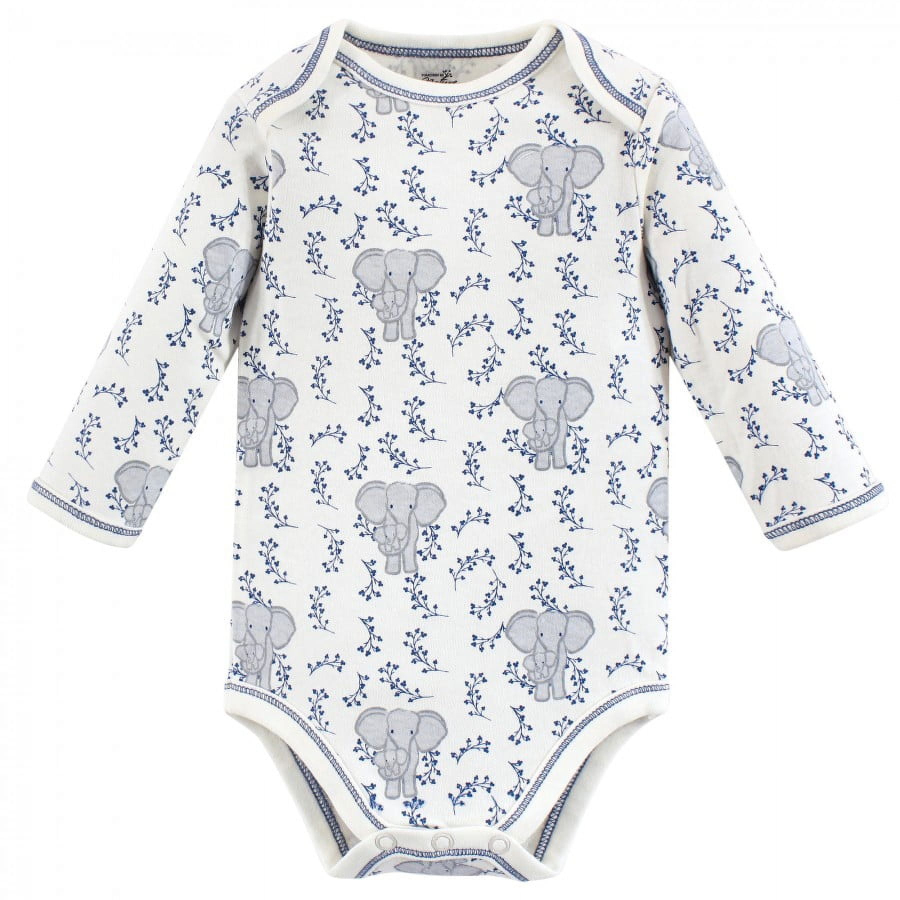 Touched by Nature Organic Cotton Long-Sleeve Bodysuits 3pk, Elephant, 3-6 Months