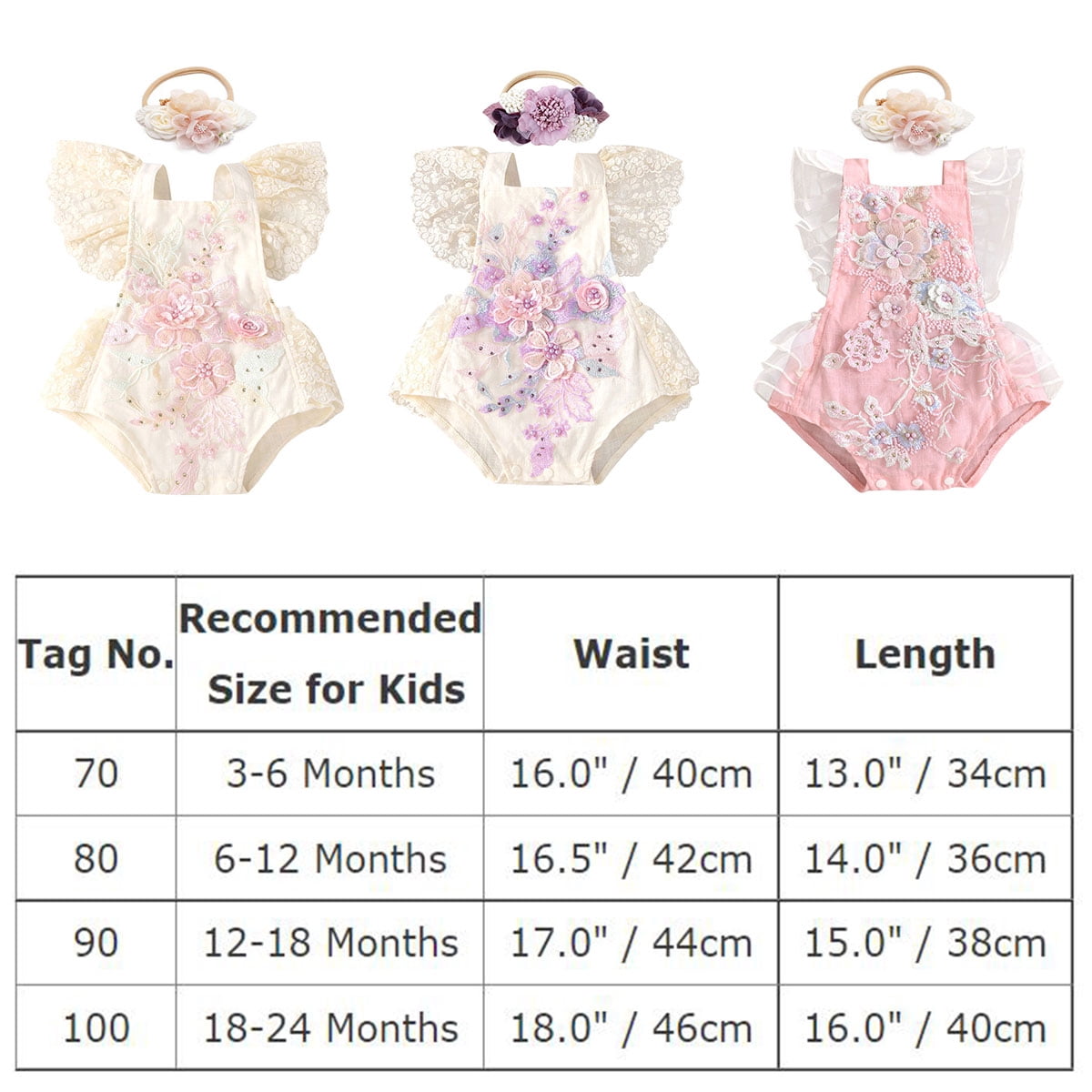IBTOM CASTLE Baby Girls Lace Bodysuit Boho Clothes 1st Birthday Cake Smash Outfit Newborn Photography Outfits Summer Sunsuit 3-6 Months Apricot + Purple Flower