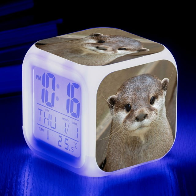 Otter LED large screen digital seven-color changing cute mini alarm clock multi-functional creative electronic clock