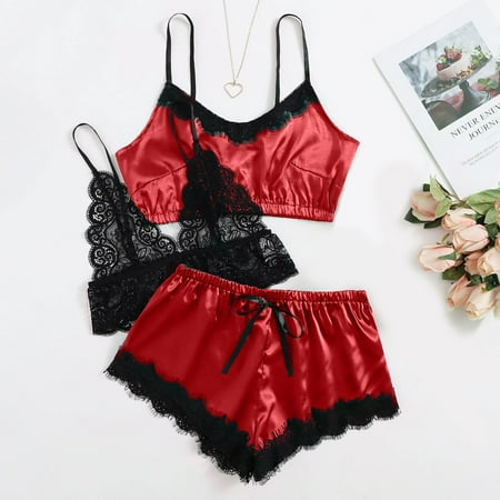 

Binmer Women Summer Pajama Suit Lace Lingerie Silk Underwear Sleepwear Underwear Pajamas Satin