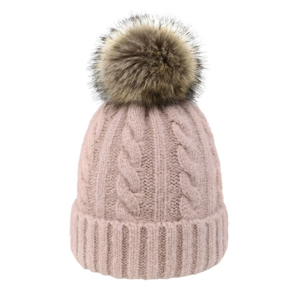 Women Warm Knit Cable Pompom Beanie Skull Caps Winter Ski Hats