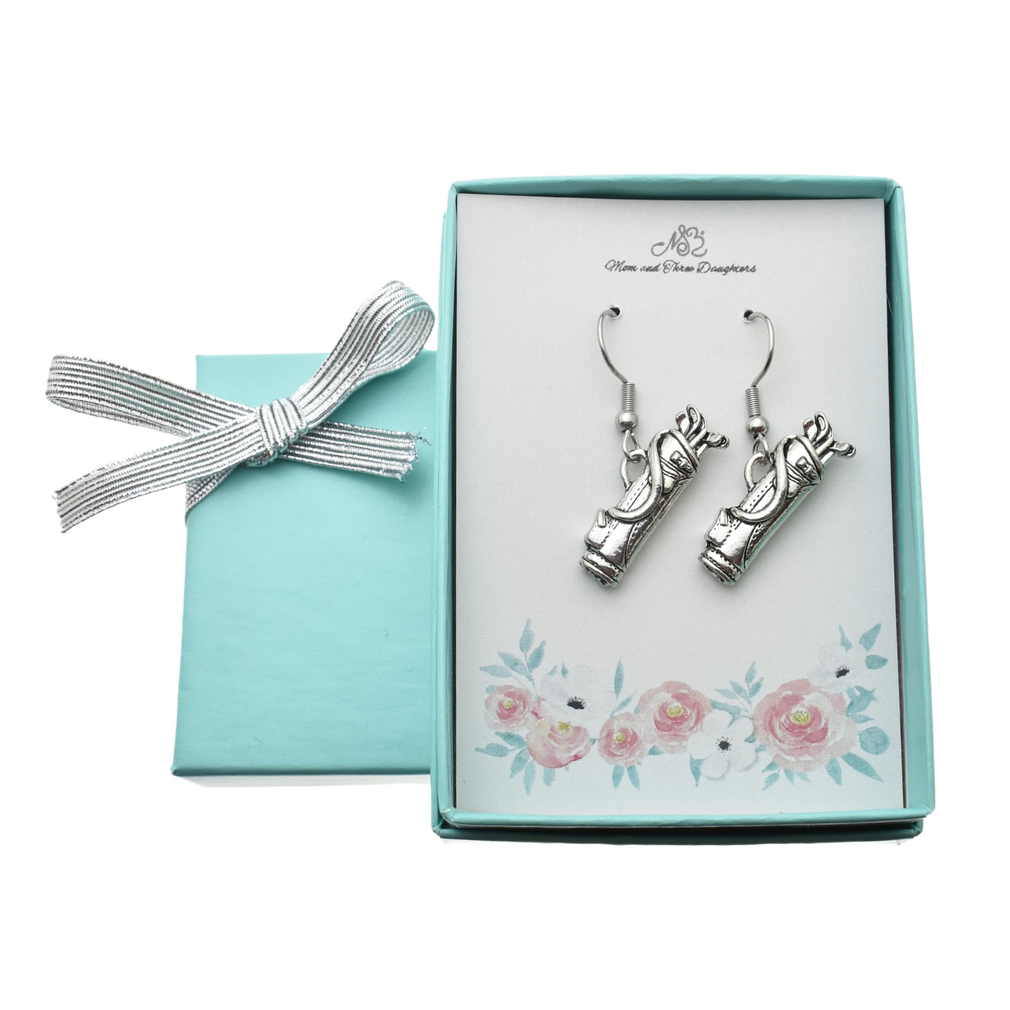 Golf Bag Earrings in Antique Silver Pewter. Golf Earrings. Golf Gifts