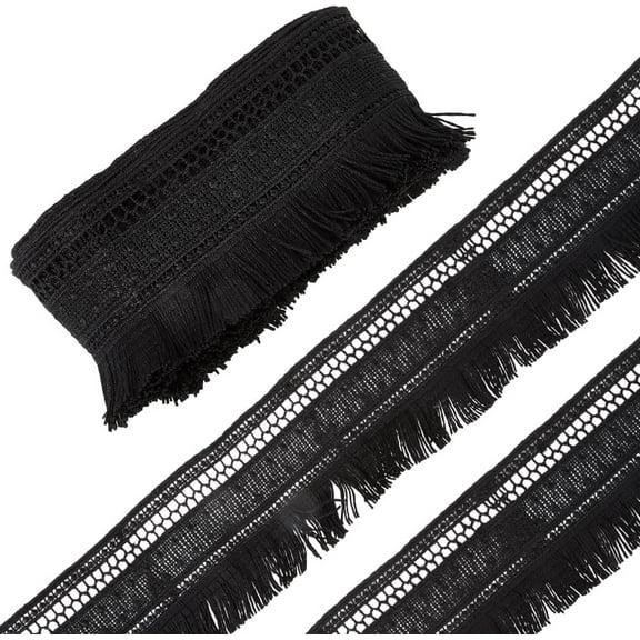 5 Yards 6.2cm Wide Fringe Tassel Trim Black Boho Embroidered Fringe Ribbon Polyester Crochet Lace Fabric Edge Trim for Sewing Trimming Curtain Blanket Hanging Rugs Clothing Home Decor Black