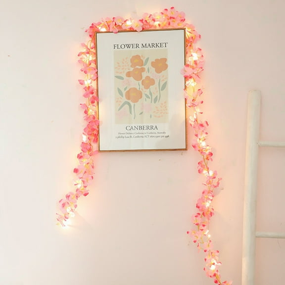 EWASWON Christmas Hydrangea Rattan LED String Lights, 2M 20LED Battery-Powered, 8 Modes, Waterproof, Pink, Scandinavian Home Decor for Wedding Living Room Valentines