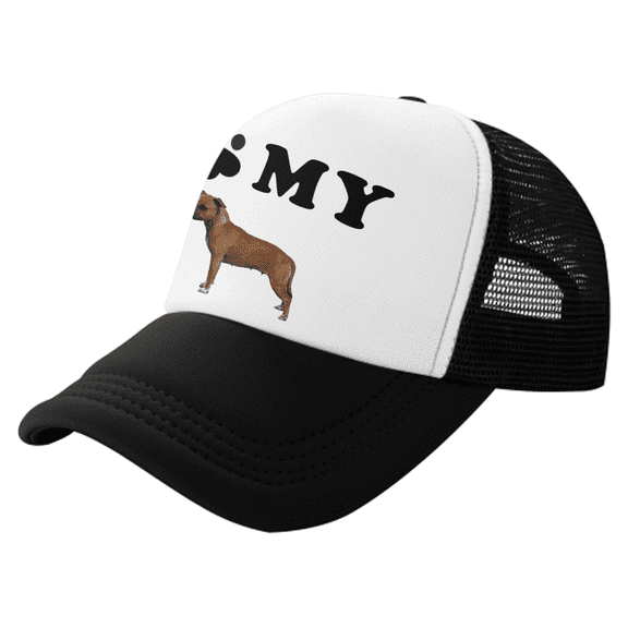I Love My Staffordshire Bull Terrier Dog Funny Trucker Cap Hat Black