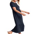 thumbnail image 3 of Femmes Robe Longue à Manches Courtes Swing Robe Robe d'Été en Vrac Solide avec Poches, 3 of 5
