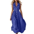 thumbnail image 2 of Ynynlocho Womens Cotton High Waist A-Line Shirt Maxi Dress Casual Sleeveless Collared V-Neck Flowy Long Sundress with Button Down, 2 of 6