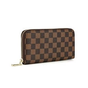 Coolmade Womens Checkered Zip Around Wallet and Phone Clutch - RFID Blocking with Card Holder Organizer - PU Vegan Leather