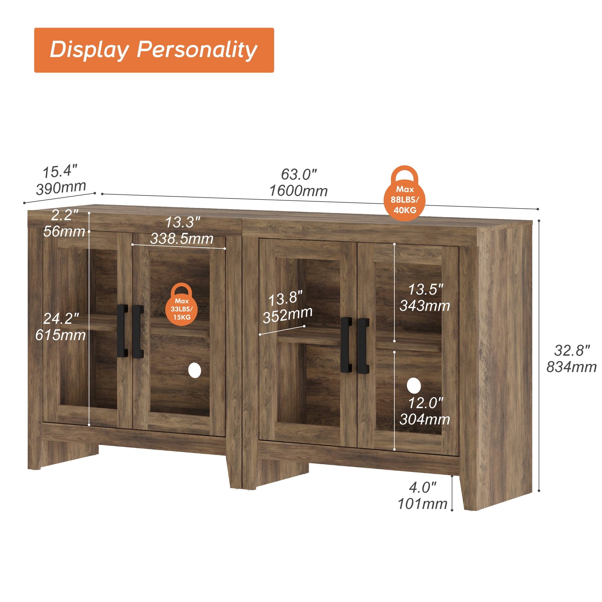 WAMPAT Modern Farmhouse TV Stand up to 70"TV, Entertainment Center with Tempered Glass Doors & Adjustable Shelves, Brown