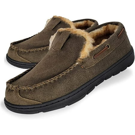 

Clarks Mens Suede Venetian Moccasin Slipper LB0534 - Warm Plush Faux Fur Lining - Indoor Outdoor House Slippers For Men 9 M US SAGE