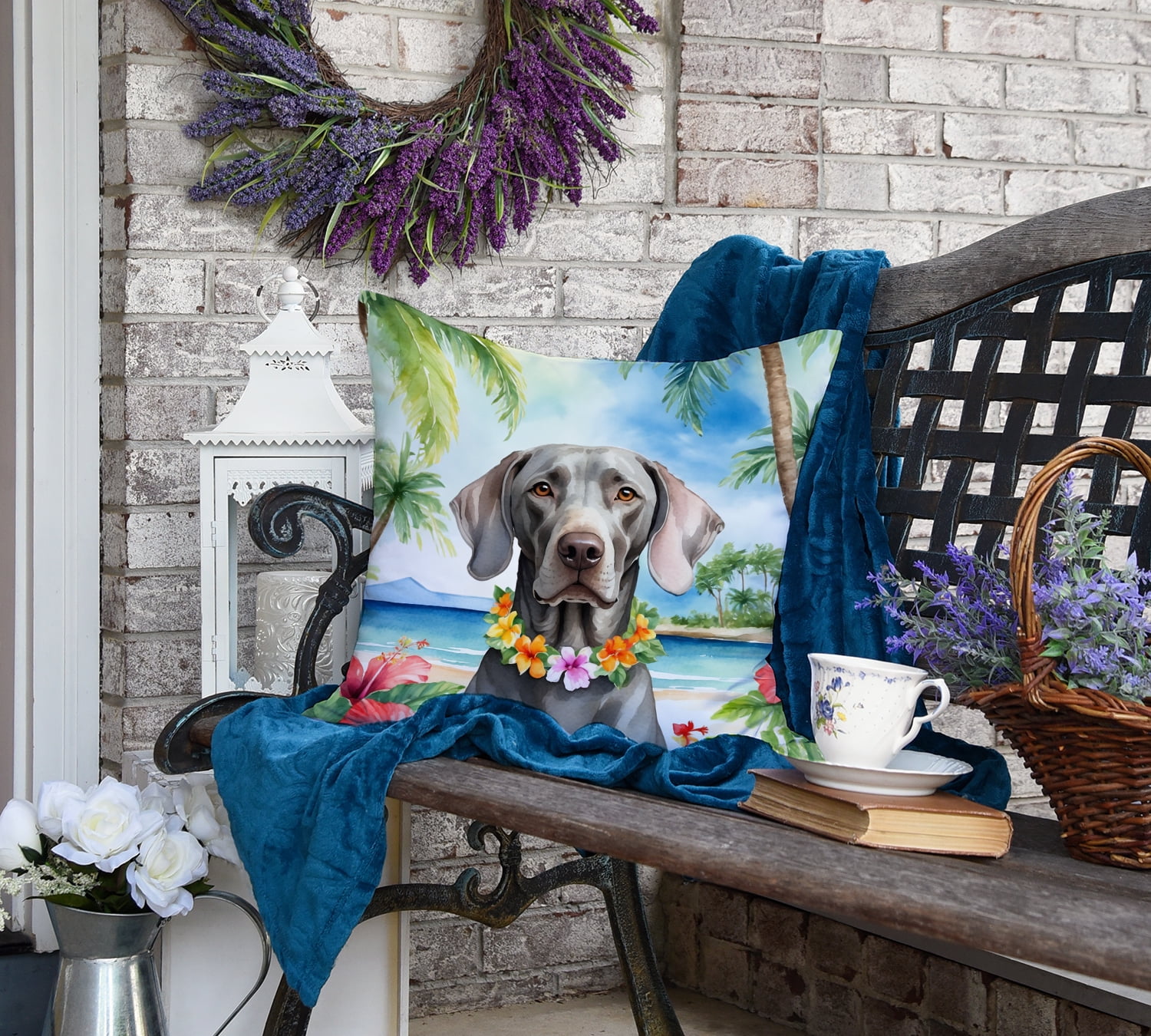 Weimaraner Luau Throw Pillow 18 in x 18 in
