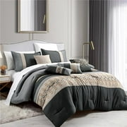 ESCA J 22165V K Abir Comforter Set, Black & Taupe - King Size - 7 Piece