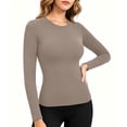 thumbnail image 6 of Fnooota Womens Thermal Tops, Crew Neck Base Layer Slim Fit Long Sleeve Layering Undershirts Khaki Size S-2XL, 6 of 8