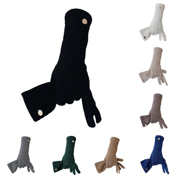 Daznico Women Long Knitted Touchscreen Gloves, Thermal Warm Convertible Full Finger Hand Warmers for Daily Commuting Cold Weather Outdoor Casual Wear