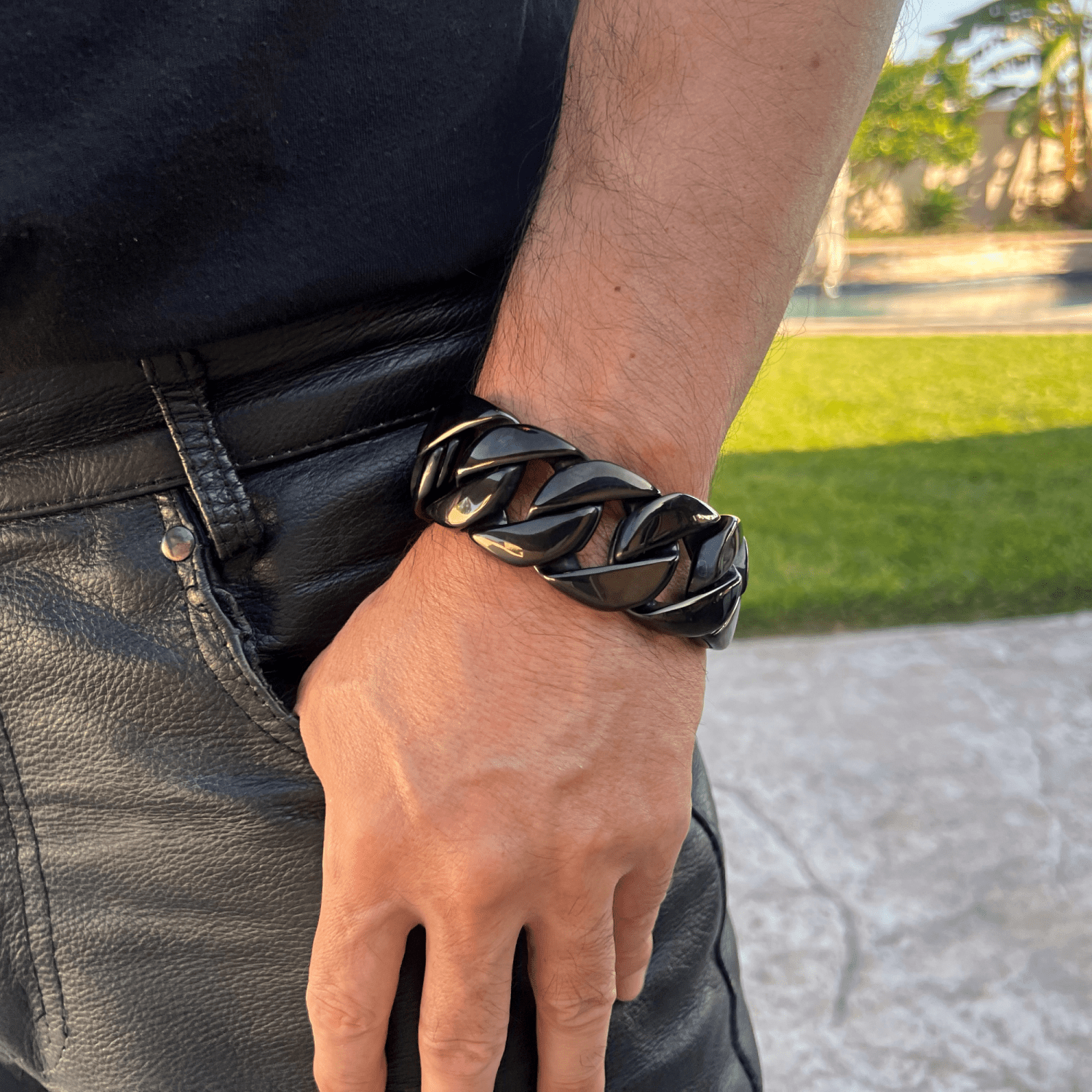 Men's Huge Black Bracelet 316L Stainless Steel Heavy Cuban Link 8.5" 30MM Thick