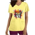 thumbnail image 2 of lcziwo Mardi Gras Scrub Tops for Women Nursing Uniforms Casual V Neck Short Sleeve Tees Blouse Funny Printed Holiday Working Scrubs with Pockets Yellow M, 2 of 6