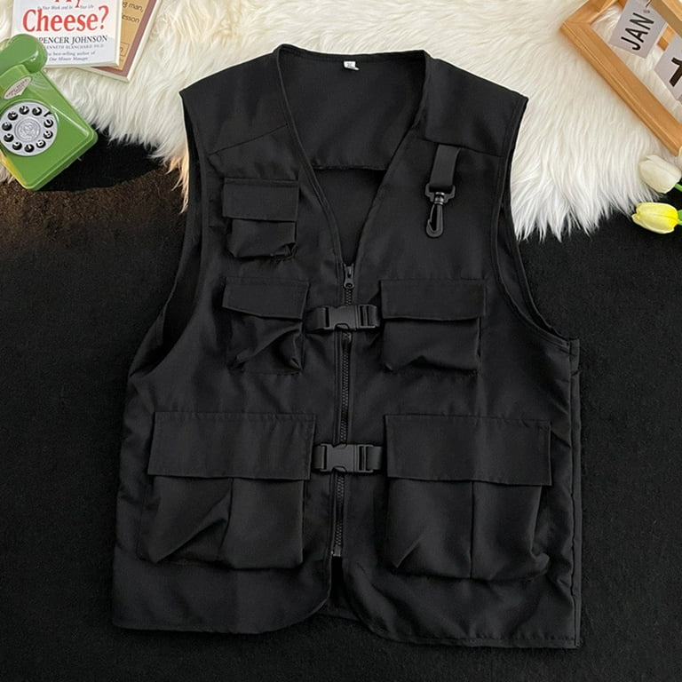 Men's Jackets Sleeveless V Neck Zip Up Streetwear Cargo Vest