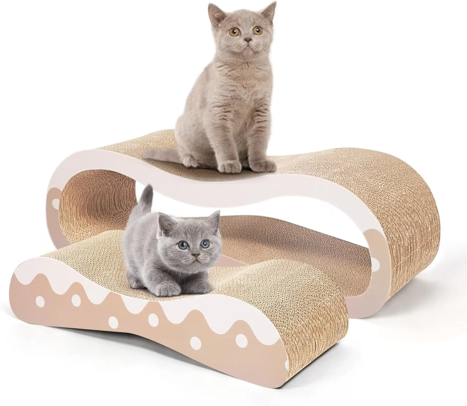 FluffyDream 2 in 1 Cat Scratcher for Indoor Cats, Large Cardboard Cat Scratcher Lounger, 100% Recyclable&Reversible Horizontal Scratching Pads Prevents Furniture Damage,Wave