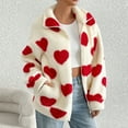 thumbnail image 4 of WTOBBY Women's Loose Winter Cardigan with Long Sleeve, Zipper Front, Solid Color, and Heart Print Plush Jacket,Red S, 4 of 5
