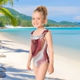 thumbnail image 5 of Girls Ruffle One Piece Swimsuit, Stretchy Fabric for Beach & Pool Activities Burgundy Marble Flow, 5 of 8