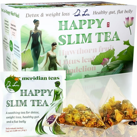 Dr. Lu’s Happy Slim Tea | Weight Loss Tea for Detox Cleanse | Natural Colon Broom & Gut Health | Flat Belly Tea for Tummy Fat | 10-Flavor Hawthorn berry, Burdock root, Dandelion Tea Blend