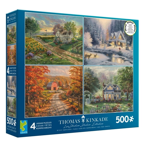 Ceaco Thomas Kinkade Disney Seasons 4 In 1 Multipack 500 Piece Interlocking Jigsaw Puzzle