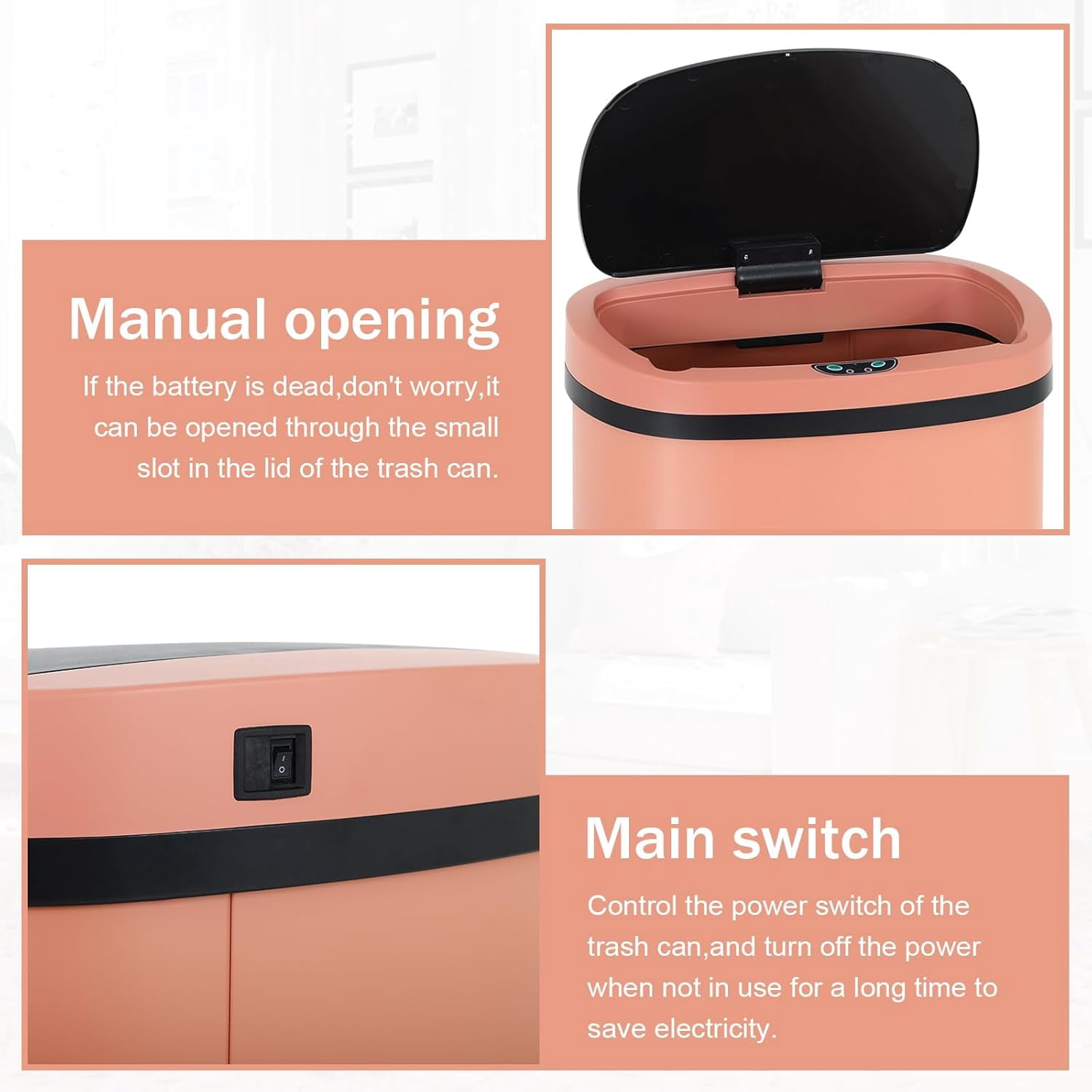 Dkelincs Automatic Trash Can 13 Gallon Touch-Free Stainless Steel Kitchen Garbage Can Waste Bin with Lid, Pink