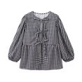 thumbnail image 3 of HH TRAF Blusas casuales de verano con cuello redondo y cordones para mujer, camisas holgadas de manga larga abullonada a la moda, blusas elegantes a rayas Y2K para mujer, 3 of 5