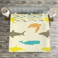 thumbnail image 3 of Ambesonne Animal Quilted Bedspread Set 3 Pcs, Whale Shark and Turtle, Queen Size, Ivory Taupe Peach, 3 of 3