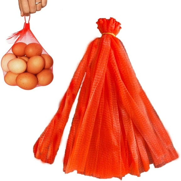 100 Pack 20'' Mesh Nylon Netting with Loop-Style Closures, Red Reusable Nylon Mesh Net Produce Grocery Toys Fruits Vegetables Storage Poly Bags, Seafood Bag (100, Red)