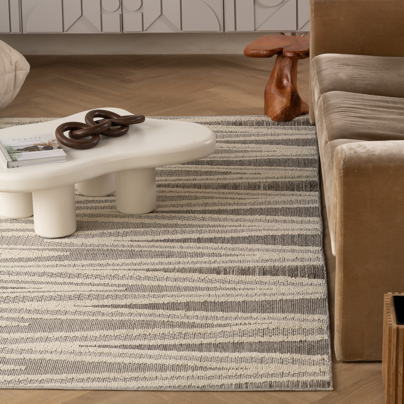 Tapis d'interieur exterieur abstrait Rug Branch Hogar, gris creme, moderne - Salon, chambre, salle a manger et cuisine<br>