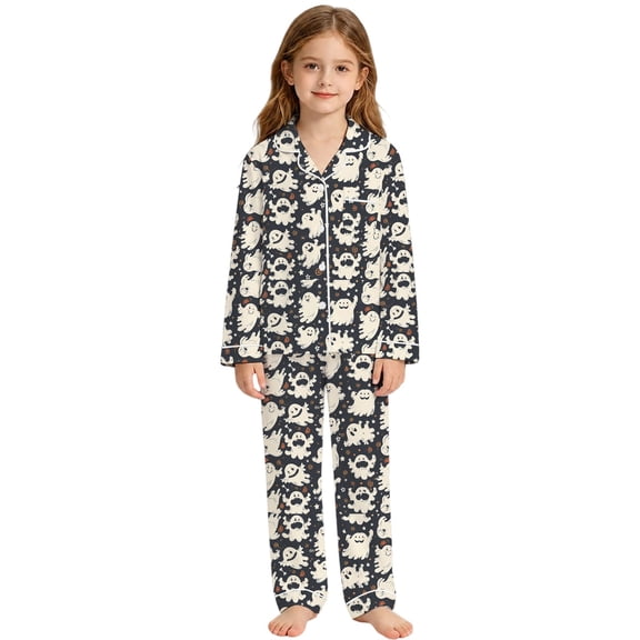 Halloween Pajamas Kids Size 7-8 Years Graphic Sleepwear Long Sleeve Top and Pants Cozy Loungewear Pjs for Girls Grey