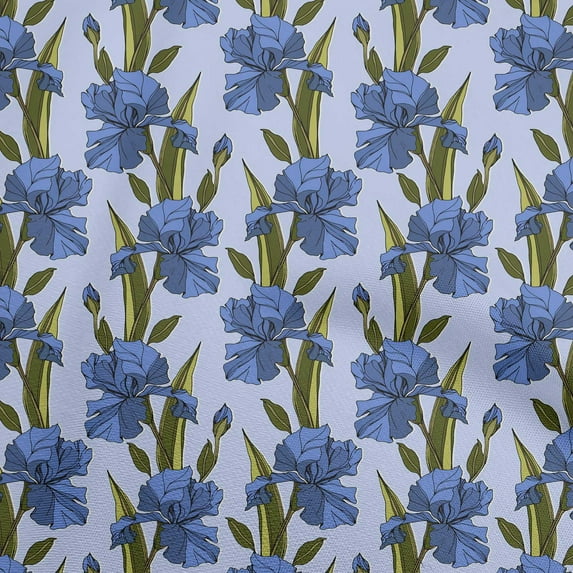 oneOone Cotton Silk Medium Blue Fabric Floral Sewing Fabric By The Yard Printed Diy Clothing Sewing Supplies 42 Inch Wide