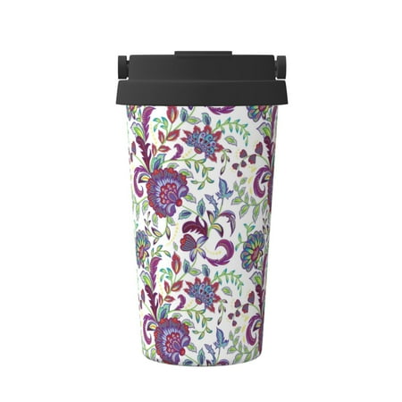 

Xecao Fairy Flower Pattern Insulated Coffee Mug with Handle & Flip Thermos Mug Water Bottle Coffee Tumbler Cup