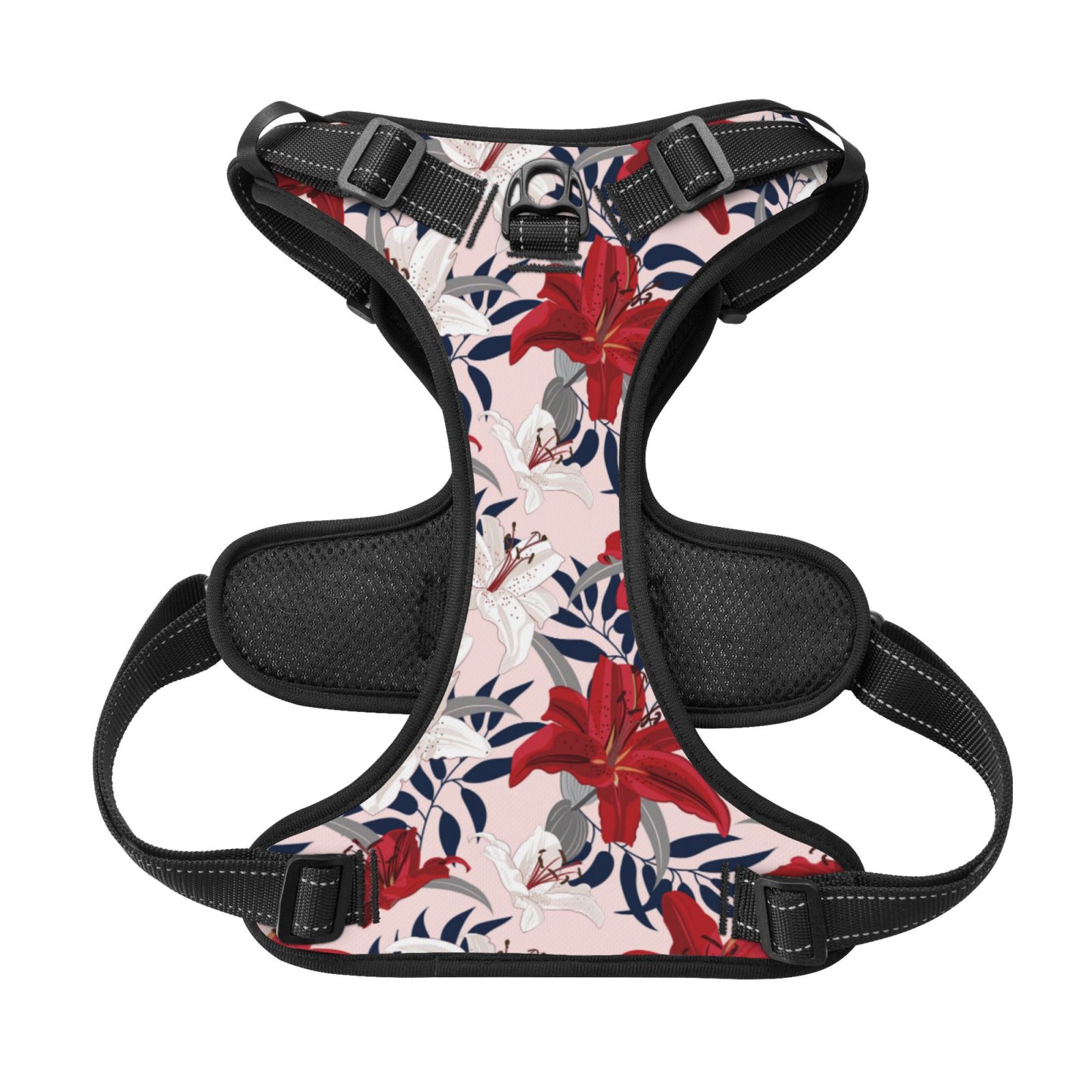 Kdxio Lilies Flowers Print No Pull Dog Harness Adjustable Reflective Oxford Easy Control Medium Large Dog Harness for Training and Everyday-Large