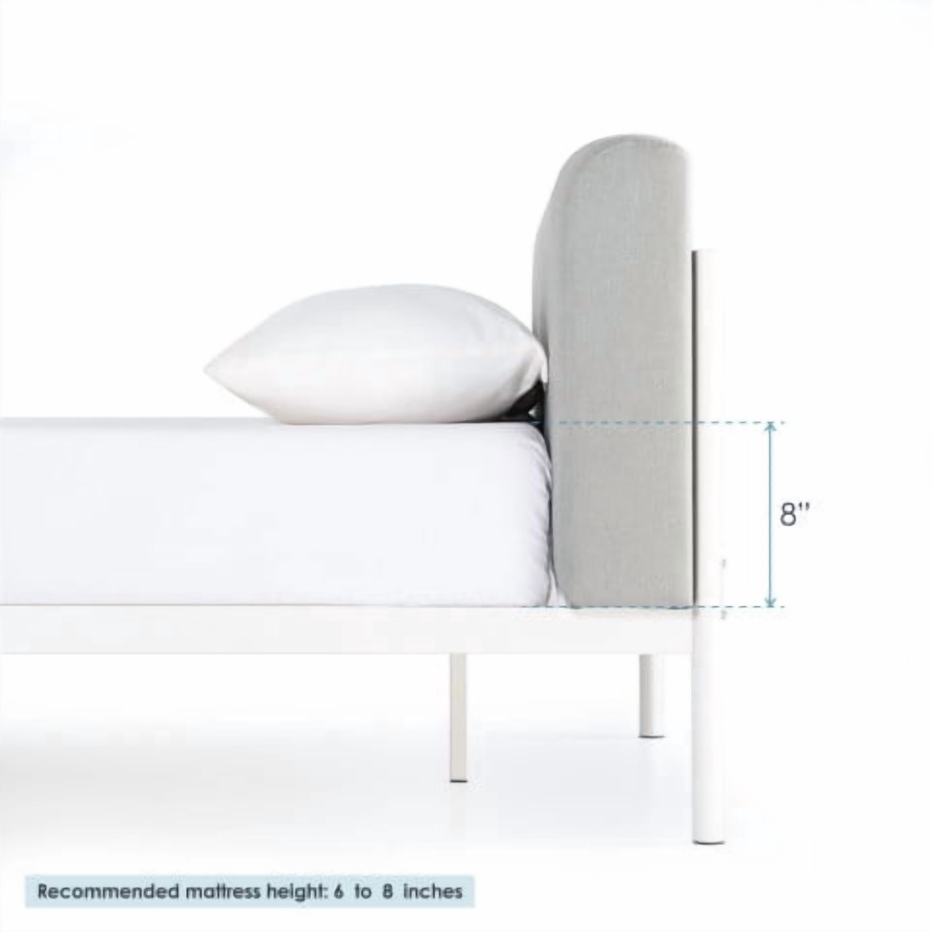 Mellow BREE Metal Platform Bed with Curved Upholstered Headboard, Steel Slats, Easy Assembly, Sky Grey, Queen