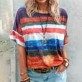 thumbnail image 2 of PVCS Mode Femmes Décontracté Dégradé Contraste Col Rond Manches Courtes T-shirt Blouse, 2 of 5