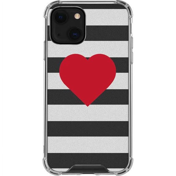 Skinit Hearts Black And White Striped Heart iPhone 14 Plus Clear Case