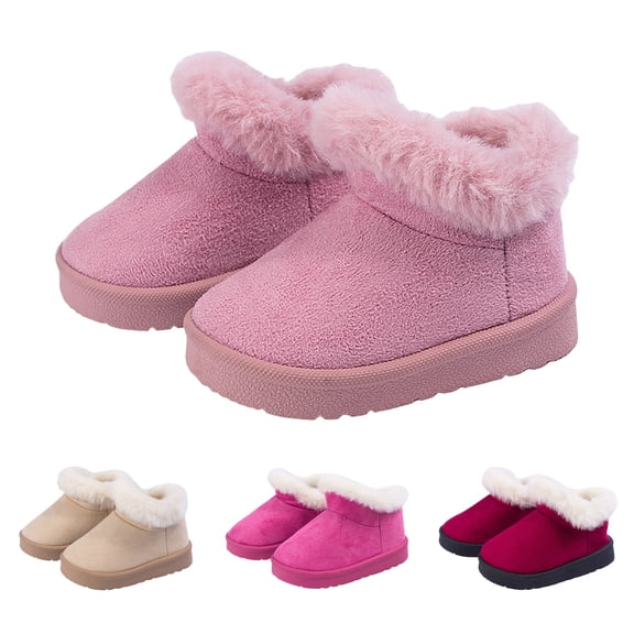 Dakaela 3M-4Y Baby Girls Winter Boots Toddler Fleece Lined Snow Ankle Booties Kid Suede Fashion Non Slip Outdoor Dressy Shoes Hot Pink