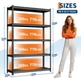thumbnail image 2 of 5-Tier Steel Garage Shelving Unit, 48"W x 16"D x 72"H, Adjustable Steel Utility Storage Rack with Metal Shelves, 770 Lbs/Shelf Capacity, for Garage, Warehouse, Pantry & Basement, Heavy Duty, Black, 2 of 7
