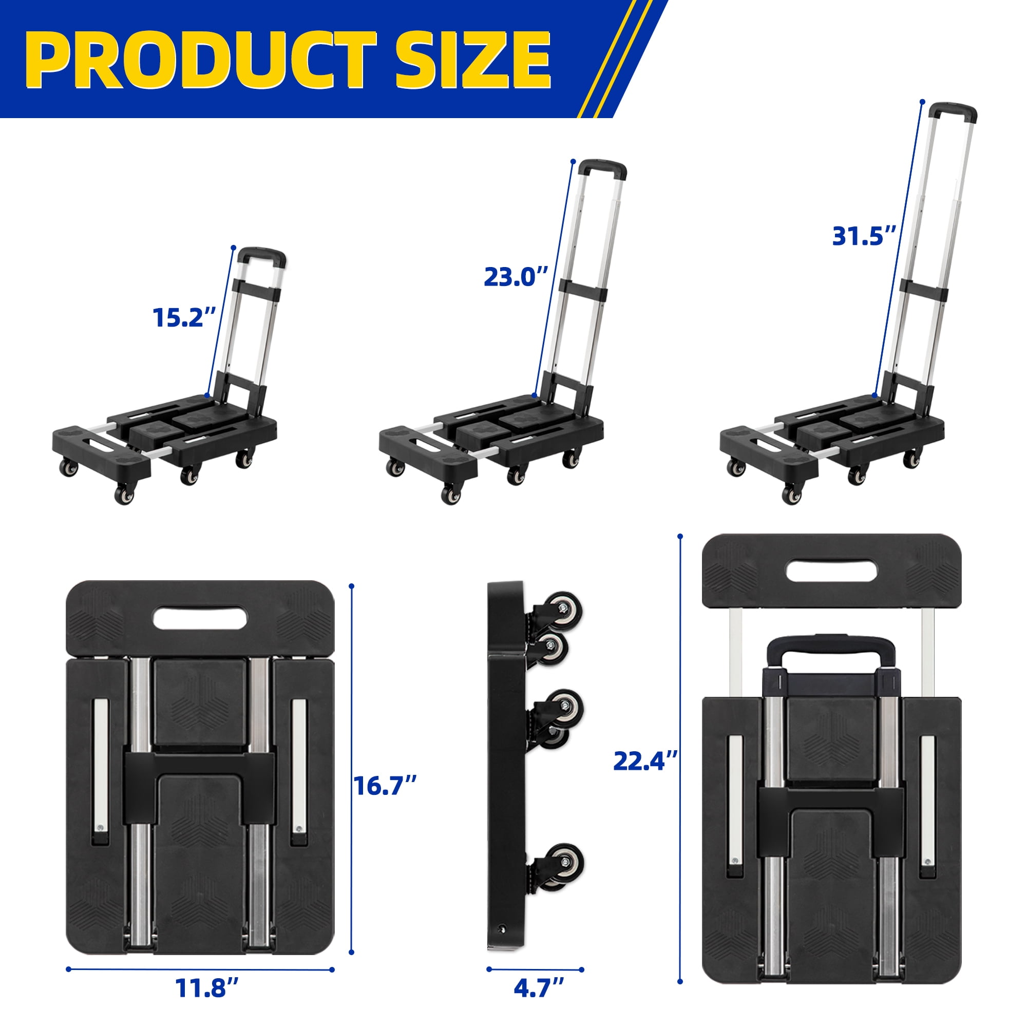 OUTMASTER  6 Wheel Folding Hand Truck-500lbs Capacity,Adjustable Handle & 360° Wheels for Home/Office/Travel
