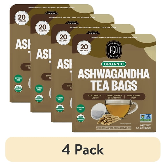 FGO Ashwagandha Tea, Organic, Eco-Conscious Tea Bags (20 Count)