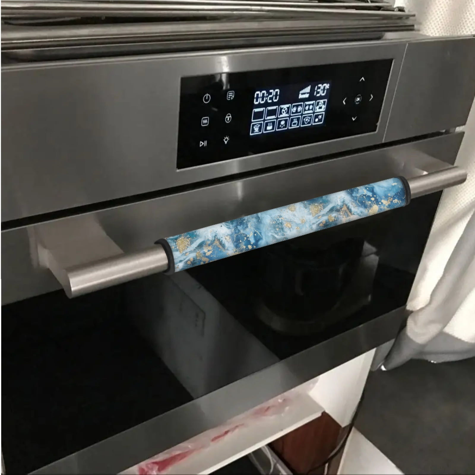 Xoenoiee 6 PCS Refrigerator Door Handle Gloves Anti-static Fridge Handle Cover Washable Kitchen Appliance Decor Handles for Dishwasher Oven Microwave, Blue White Golden Marble